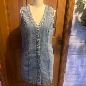 Frye Cowgirl Country Rodeo  Light Blue Denim Sleeveless V neck Dress Sz M